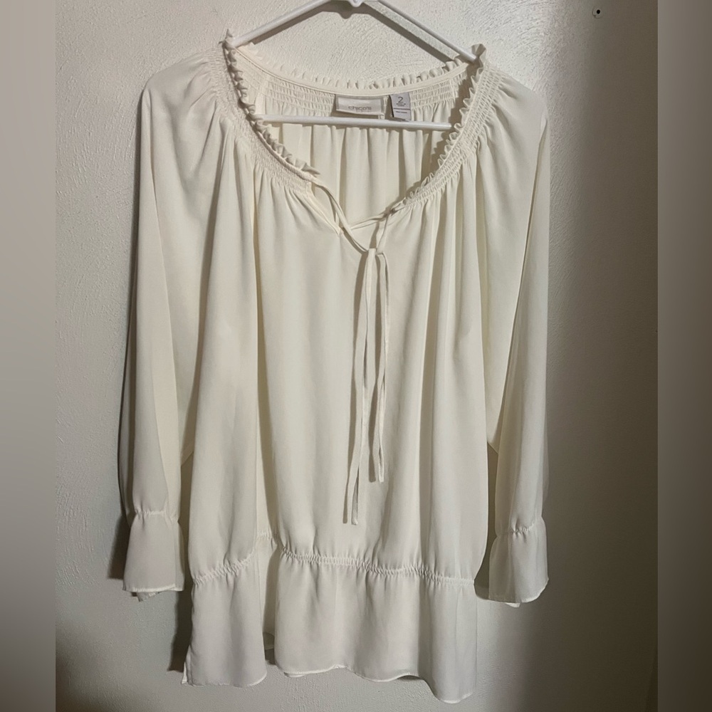 CHICO'S Classic Drop‎ Waist Peplum Lightweight Blouse White Women's Size Large